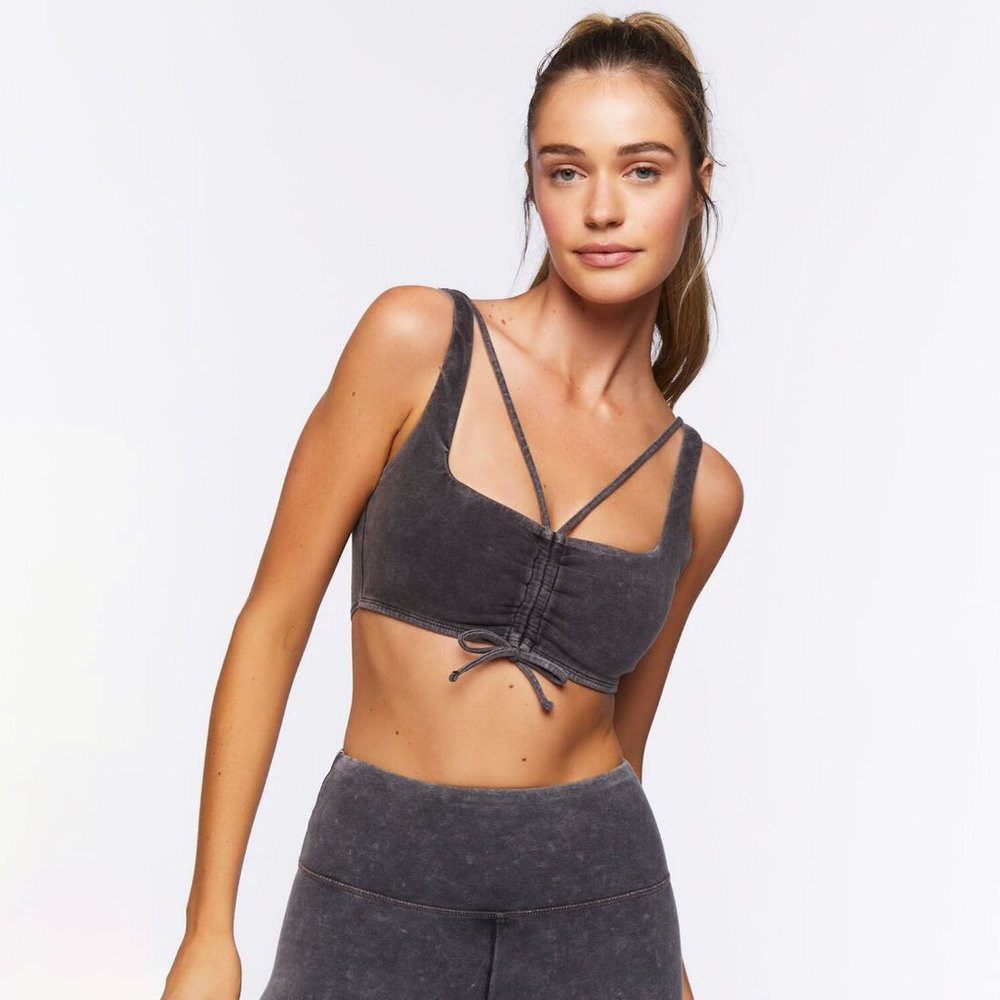 Ruched Drawstring Sports Bra